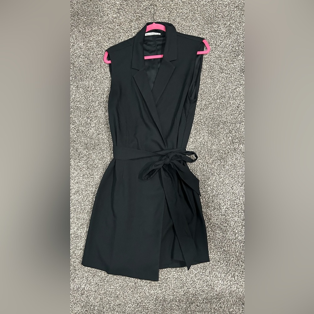 Abercrombie Sleeveless Black Tuxedo Wrap Dress with Waist Tie
